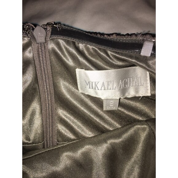 Mikael Aghal dress Women 2 gray beaded strapless short bubble hem Formal 90s Y2K - Picture 7 of 12